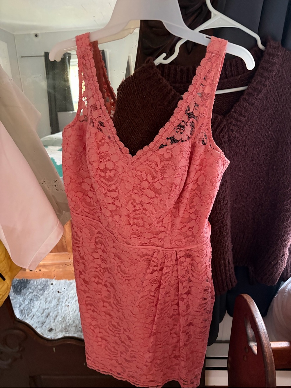 Coral Lace V-Neck Dress